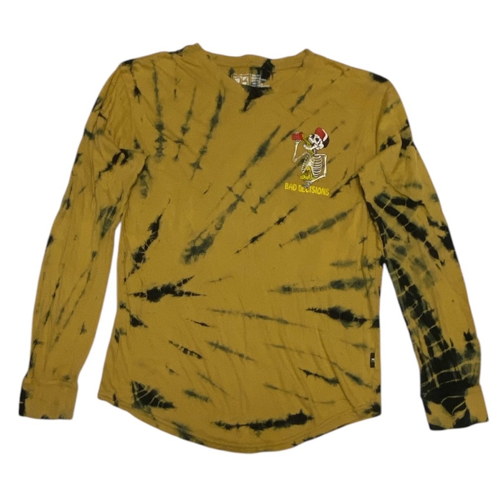 Dikotomy Yellow Black Bad Decisions Tie Dye Skeleton‎ T-Shirt Sz M